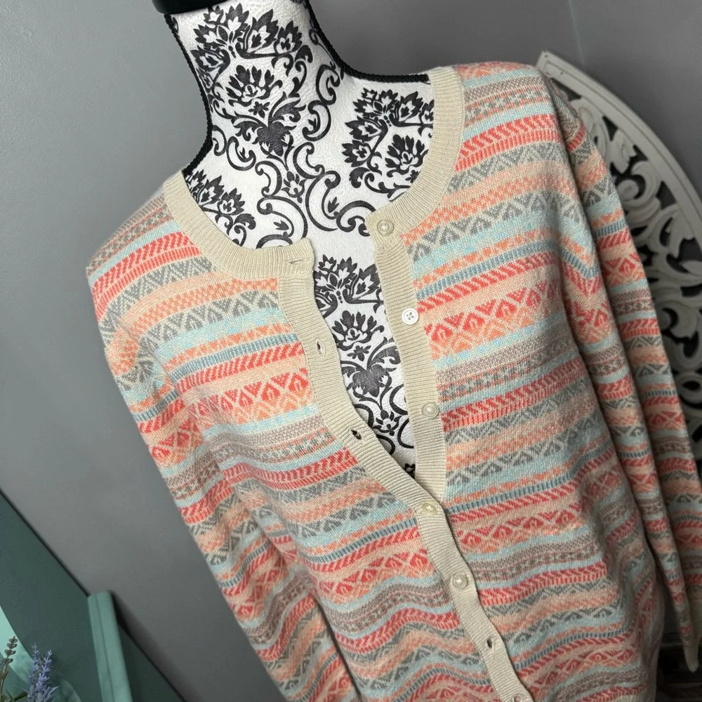 Croft & Barrow Pastel Aztec Button Front Cardigan Size XL Boho Business Casual - Picture 2 of 12